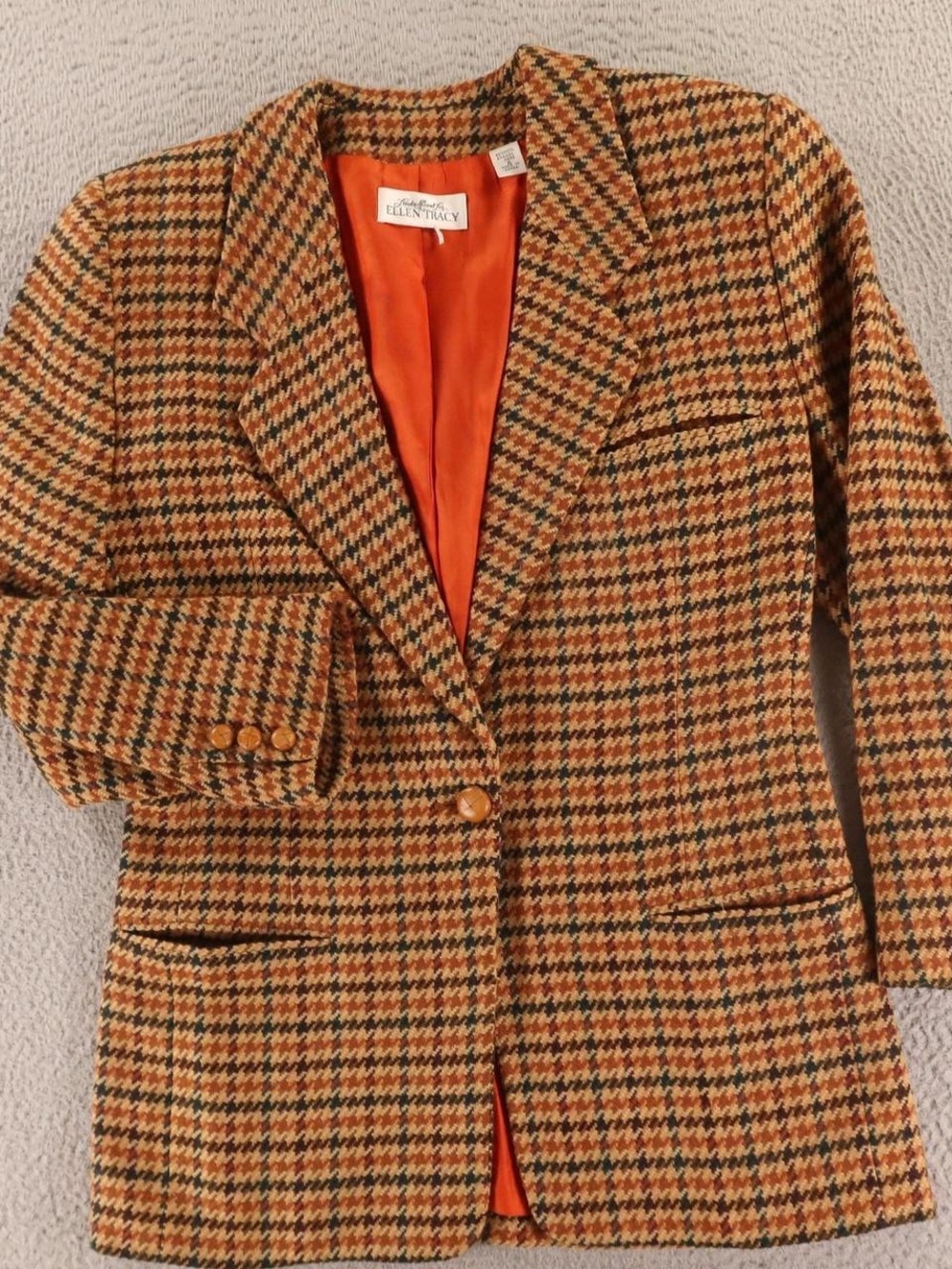 Vintage Houndstooth Blazer Jacket - Orange/Brown